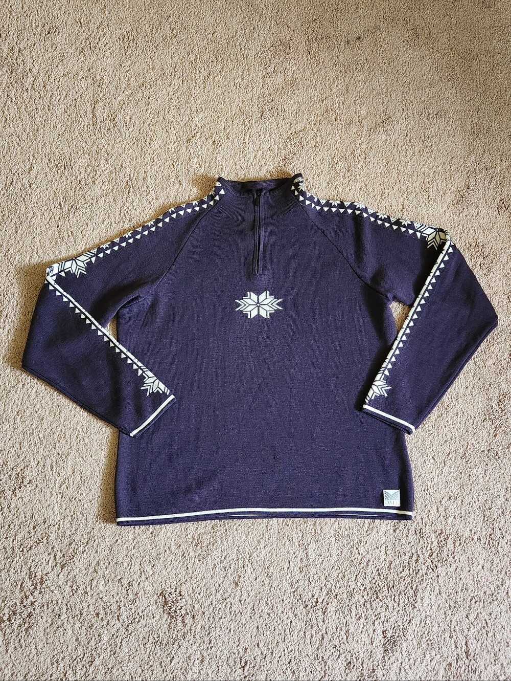 Dale of Norway Geilo Purple Women Sweater Pure Merino Wool  1/4 Zip Snowflake XL - Picture 2 of 13